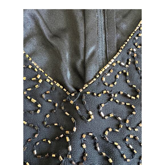 JKara Gold Black Beaded V-Neck Dressy Party Formal Evening Blouse Size Medium - Picture 9 of 15
